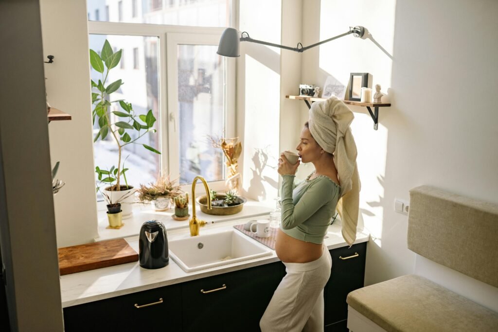 Mom taking a mindful break with tea for emotional wellness